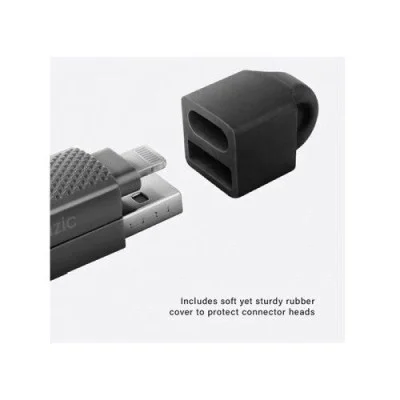 BAZIC GOCHARGE ALUCABLE, 4 IN 1 ALUMINIUM CHARGING CABLE WITH USB A/C INPUT AND USB C/LIGHTNING OUTPUT. PD FAST CHARGE 15CM - BLACK